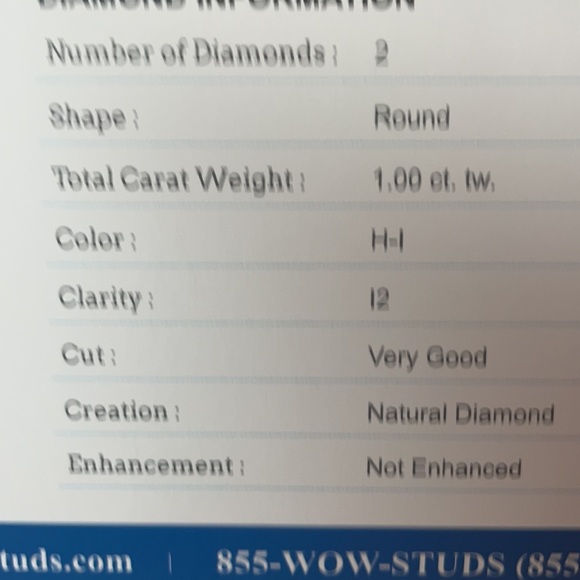 1cttw diamond stud earrings in 14k white gold h-I color i2 i3 clarity - Picture 4 of 4